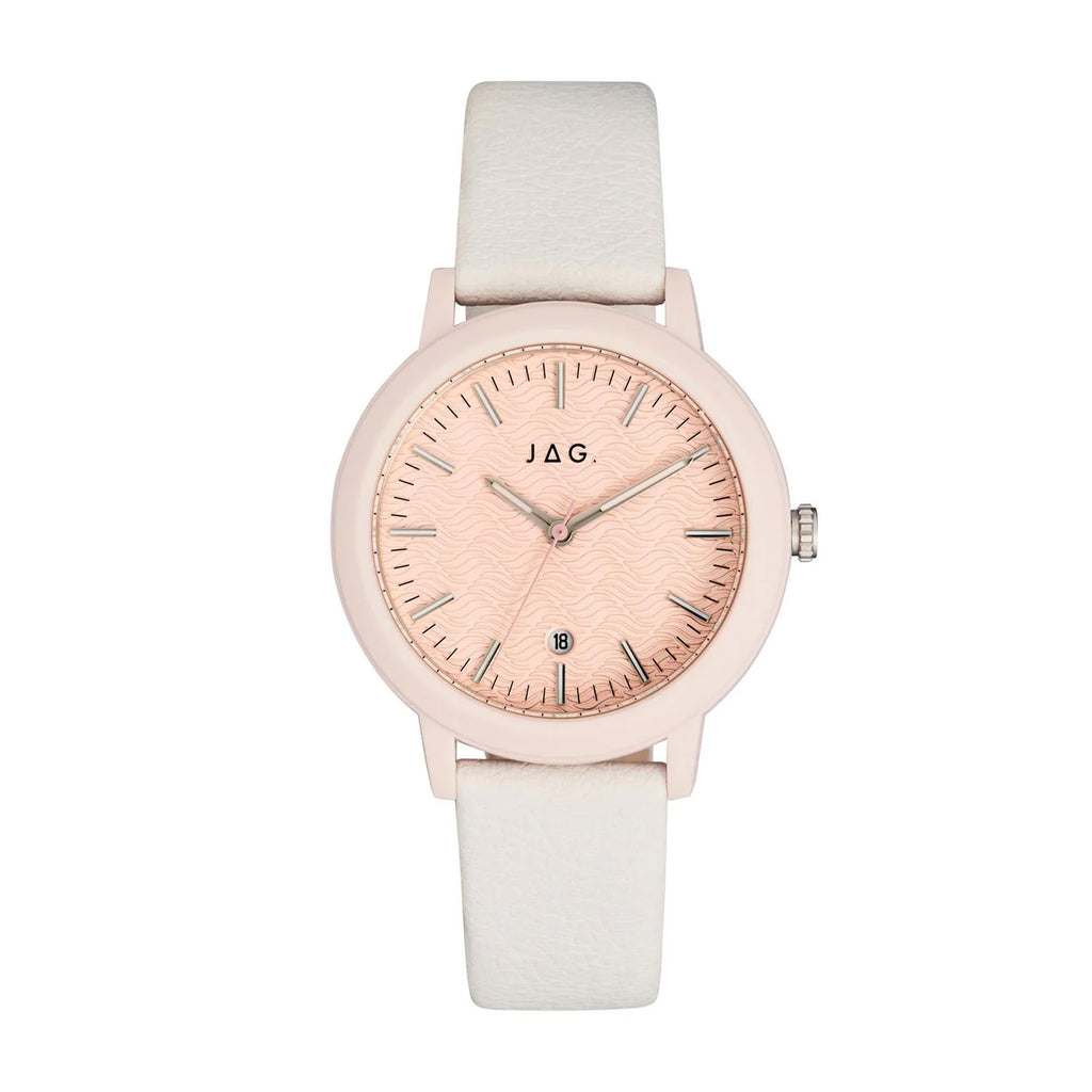 Jag Bronte Pink Textured Dial Leather Watch J2628