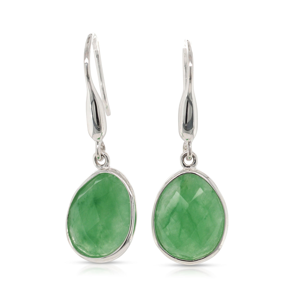 Sterling Silver Pear Shaped Jade Drop Hook Earrings