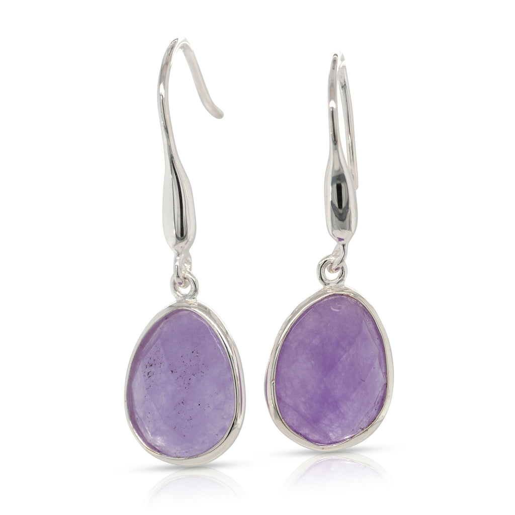 Sterling Silver Pear Shaped Purple Jade Drop Hook Earrings