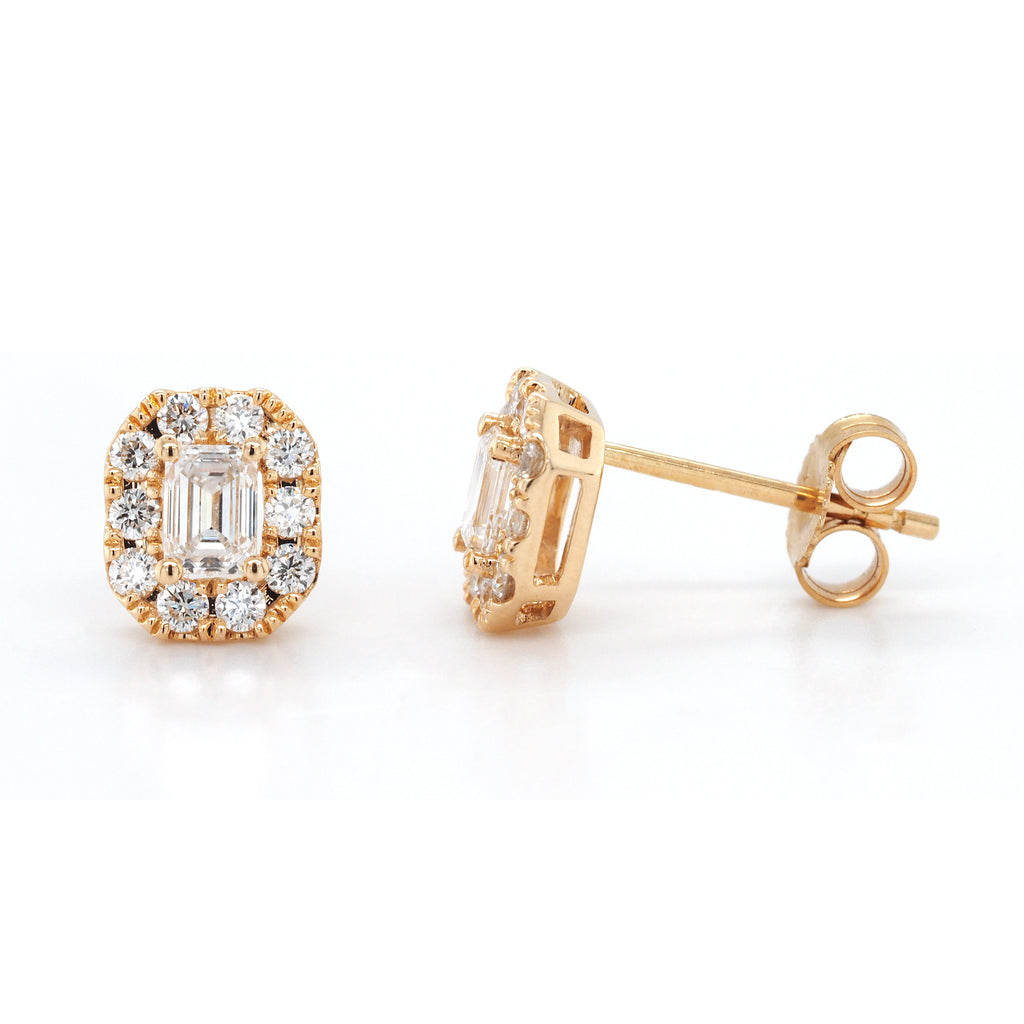 9ct Yellow Gold Emerald Cut Lab Grown Diamond Halo Studs TDW