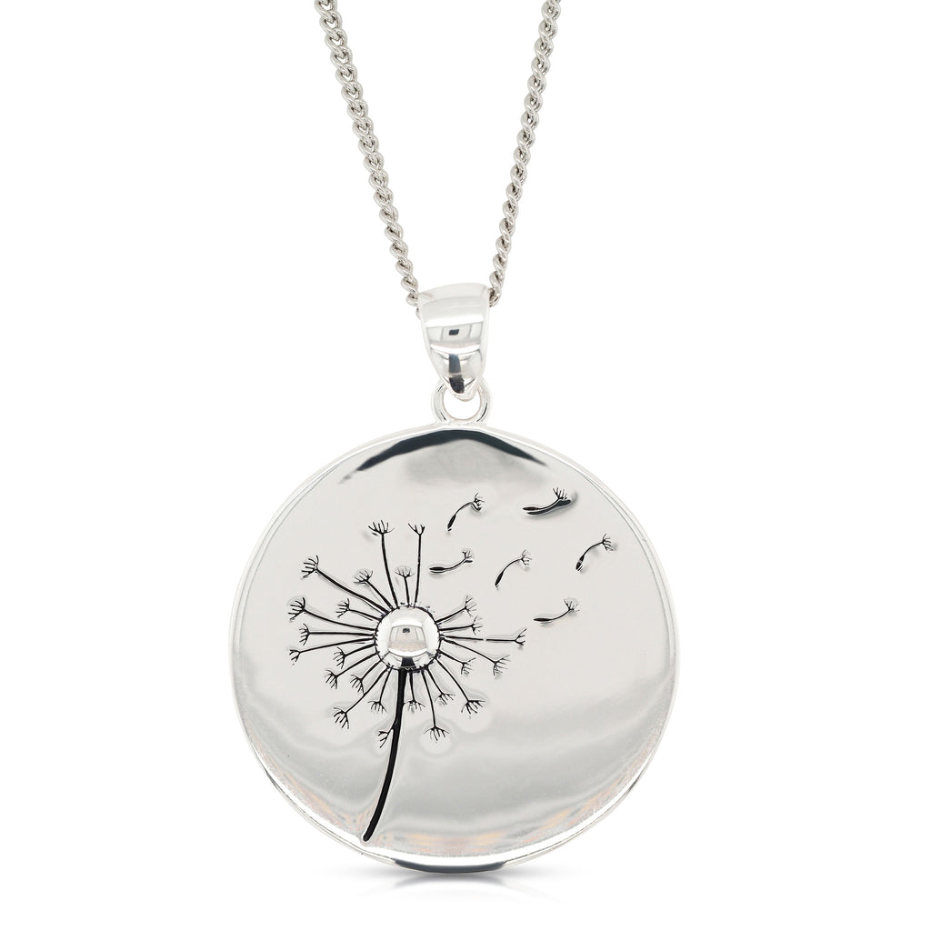 Sterling Silver Dandelion Daughter 24mm Round Disc Pendant