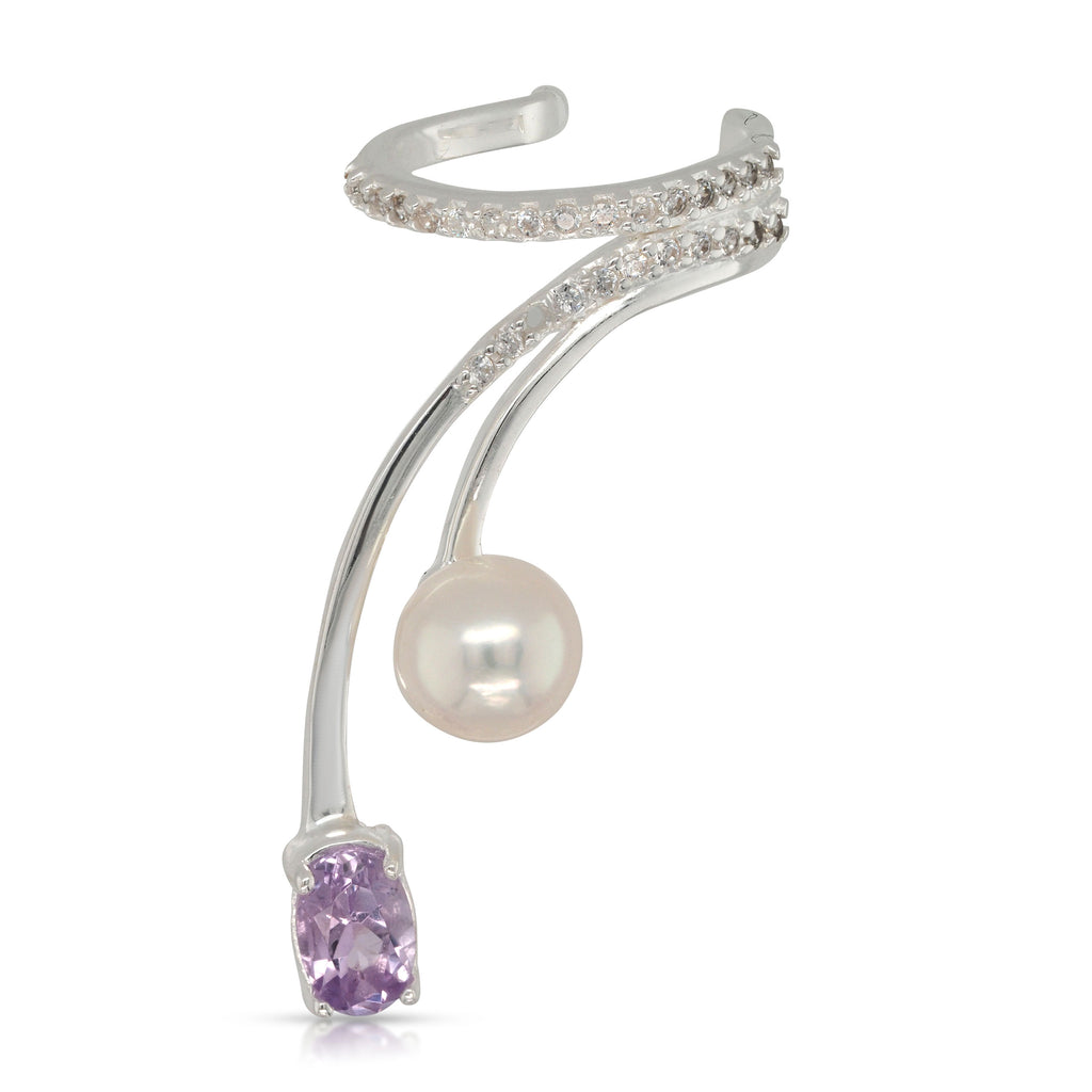 Sterling Silver Amethyst, Cubic Zirconia & Freshwater Pearl