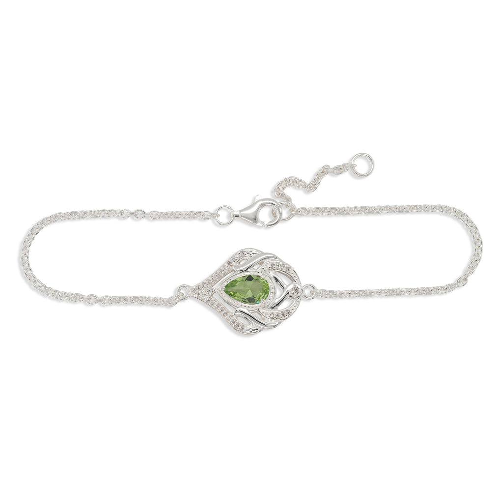 Sterling Silver Pear Shaped Peridot Cubic Zirconia Cable Lin