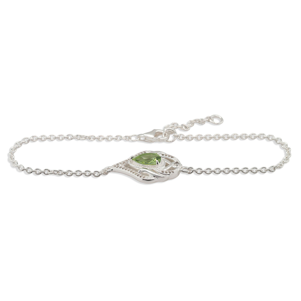 Sterling Silver Pear Shaped Peridot Cubic Zirconia Cable Lin