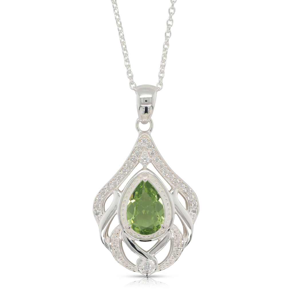 Sterling Silver Pear Shaped Peridot Cubic Zirconia Art Deco