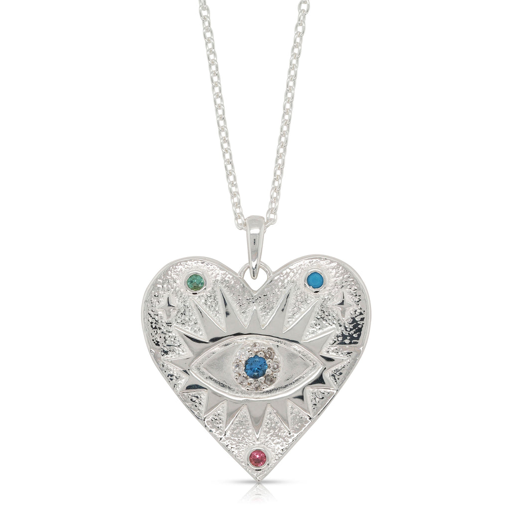 Sterling Silver Multi-Coloured Cubic Zirconia Evil Eye Heart