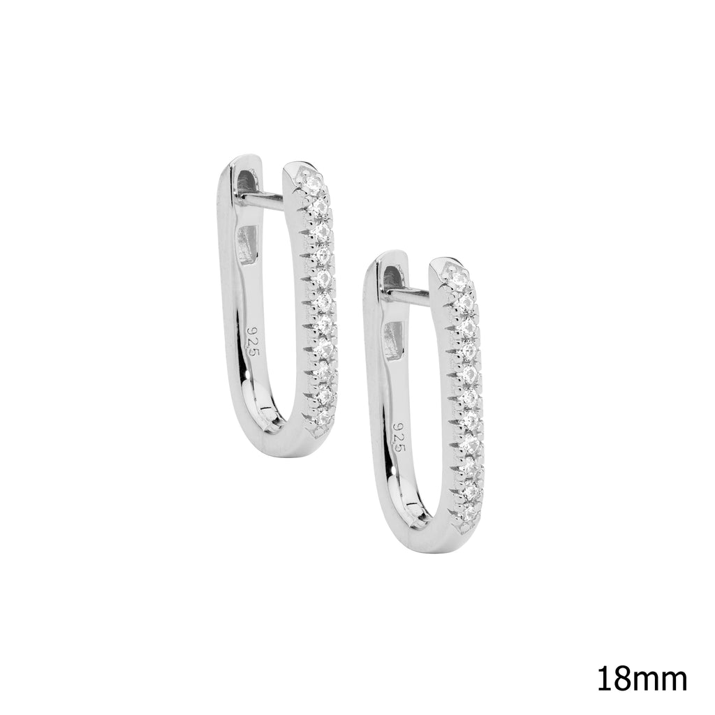 Ellani Sterling Silver Cubic Zirconia Oval Hoops E610S