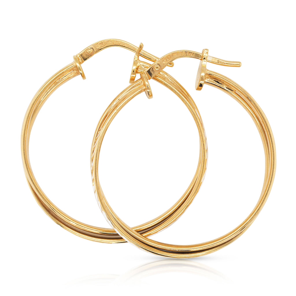 9ct 2-Tone Gold Bonded Crossover 25mm Hoop Earrings