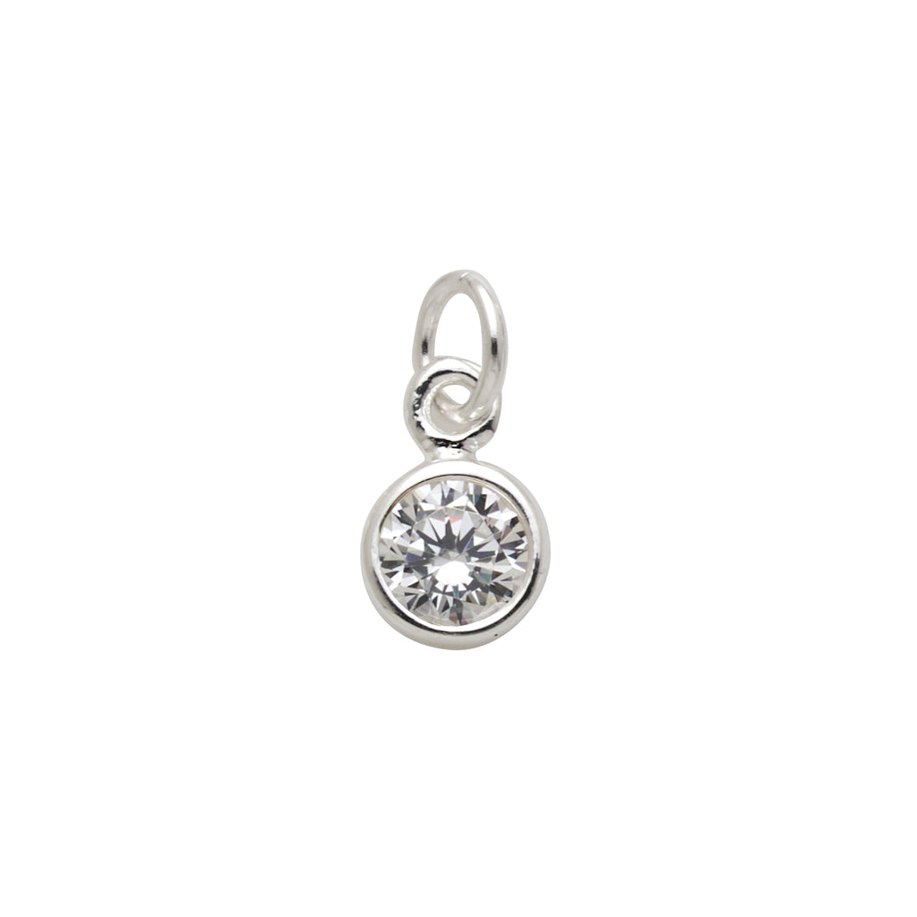 Sterling Silver White Cubic Zirconia April Birthstone Charm