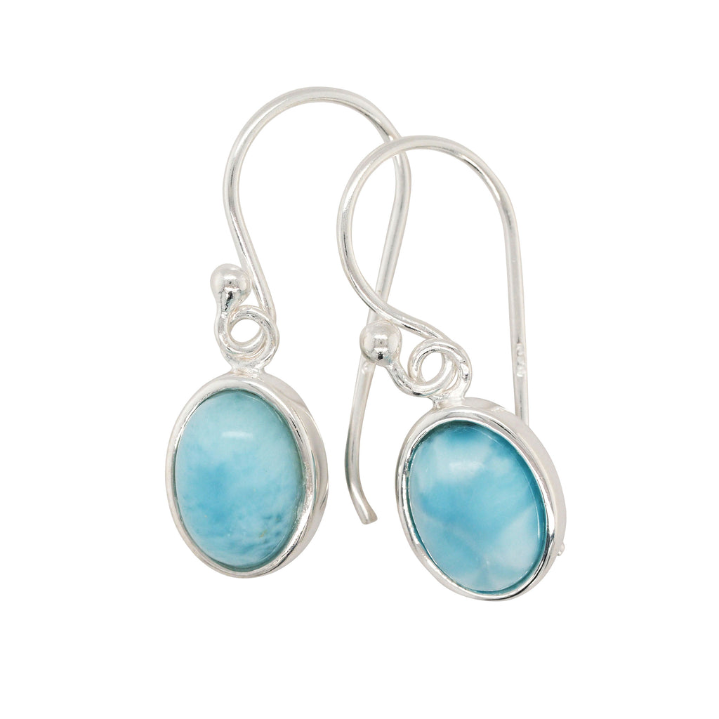 Sterling Silver Oval Larimar Hook Earrings