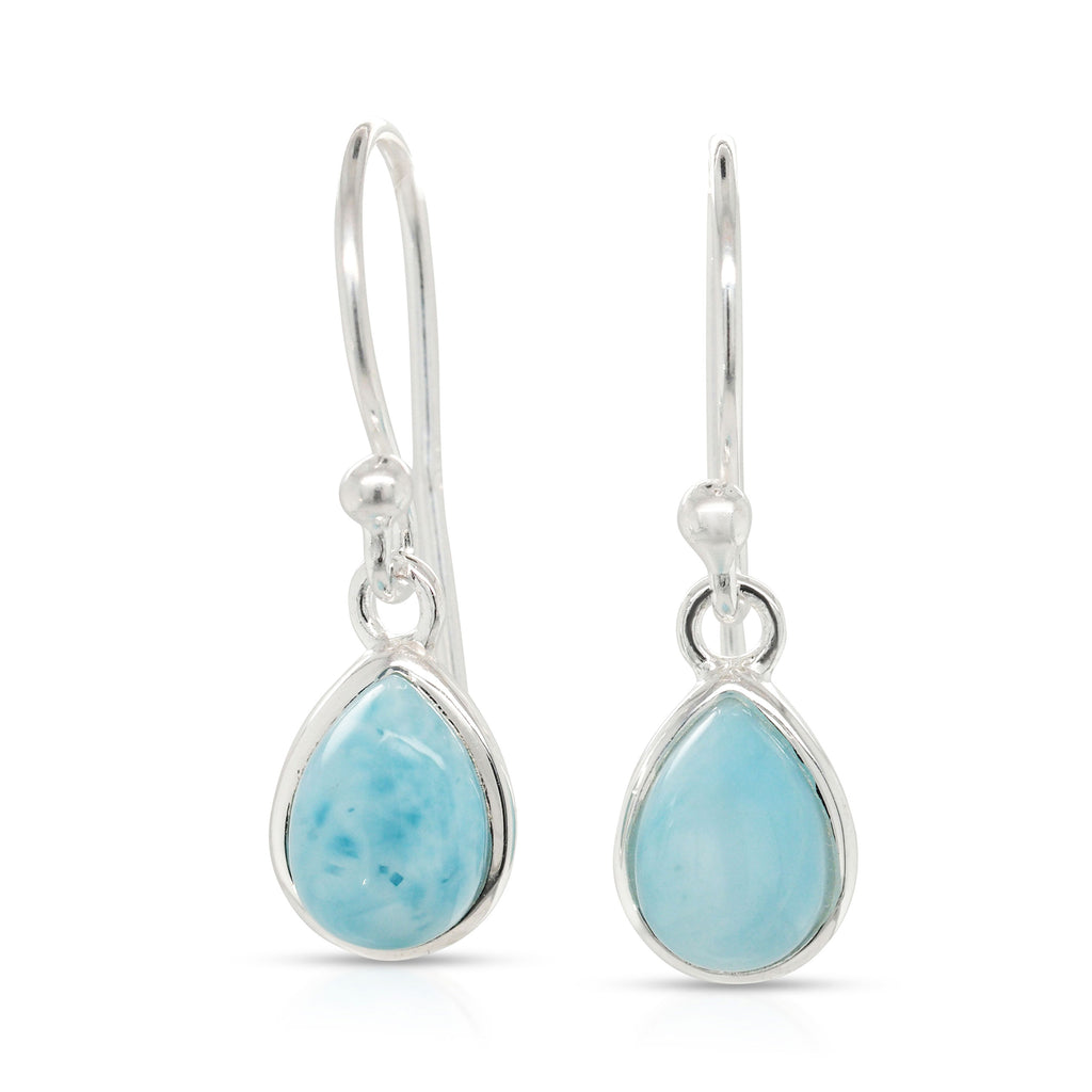 Sterling Silver Pear Shaped Larimar Hook Earrings