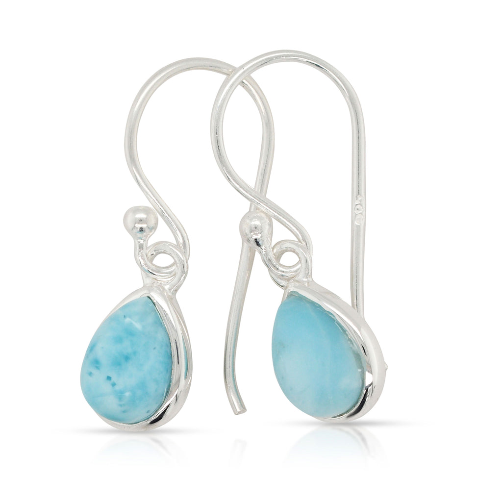 Sterling Silver Pear Shaped Larimar Hook Earrings