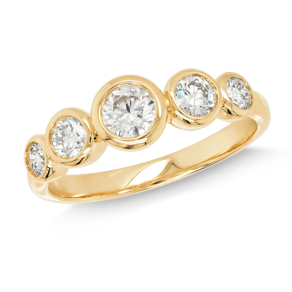 9ct Yellow Gold Lab Grown Diamond Five Row Bezel Set Ring