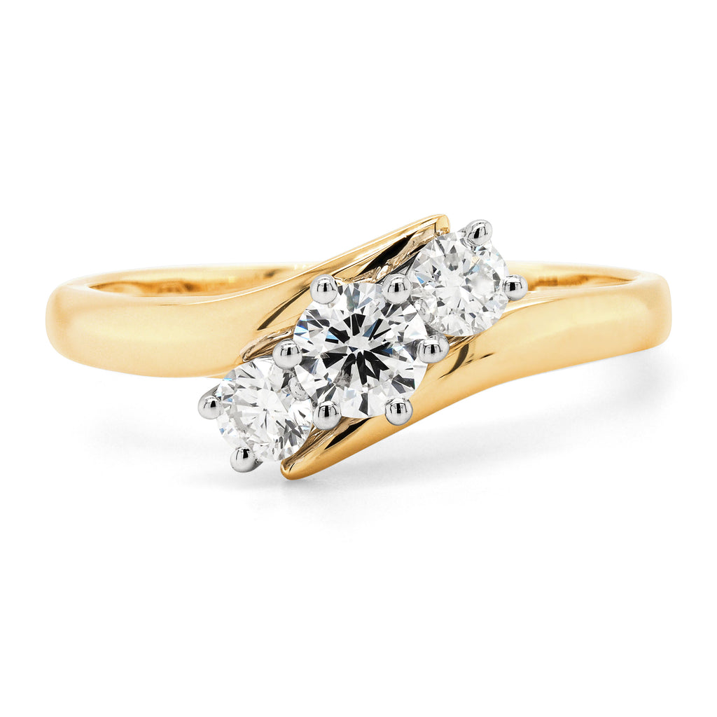 9ct Yellow Gold Lab Grown Diamond Diagonal Trilogy Ring TDW