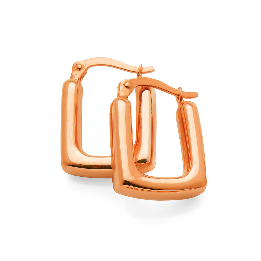 9ct Rose Gold Bonded 9mm Square Hoop Earrings