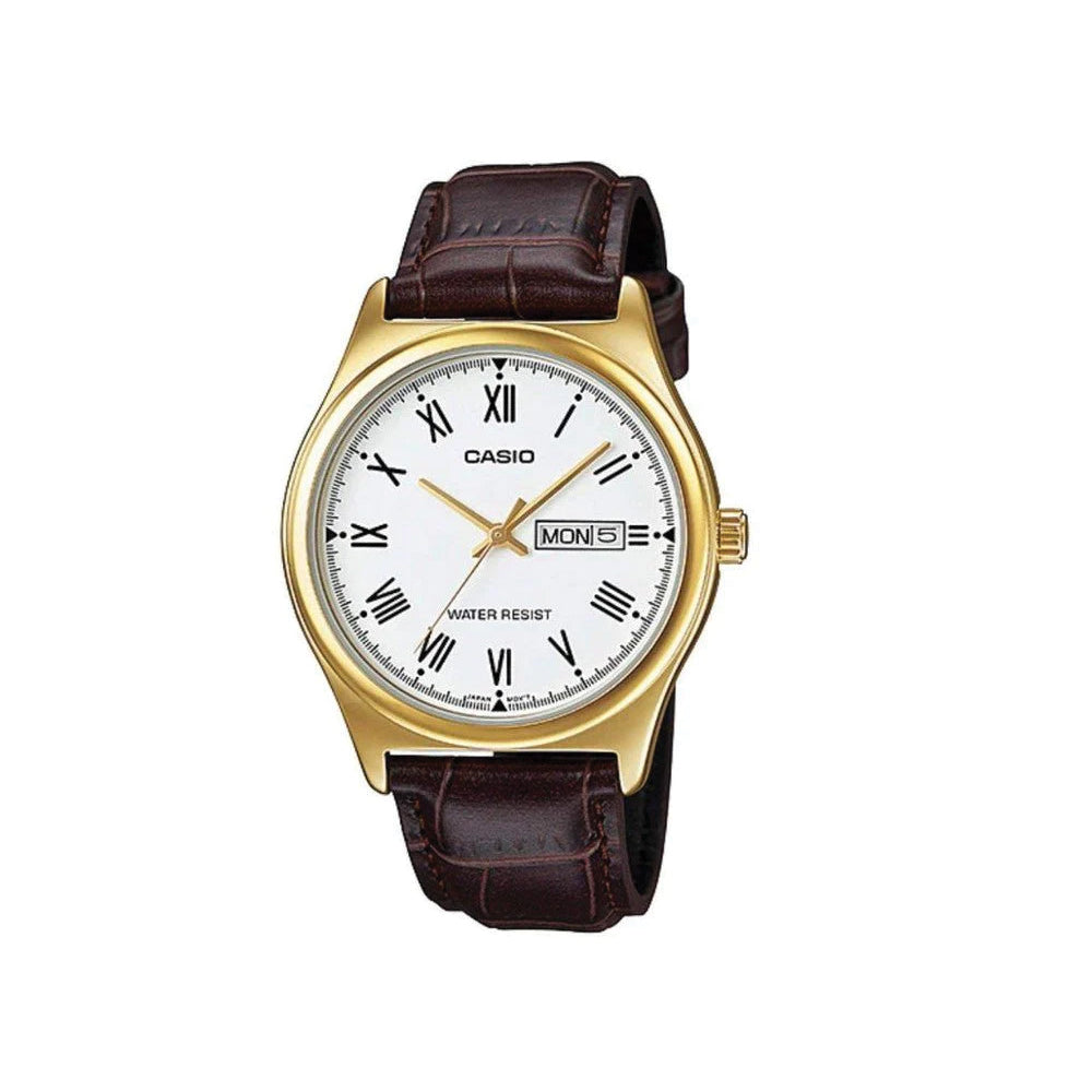 Casio Brown Leather Analogue Watch MTPV006GL-7B