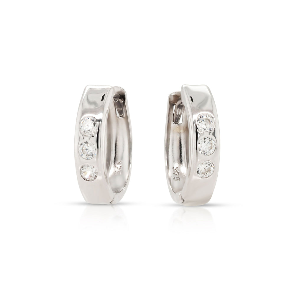 9ct White Gold Cubic Zirconia 9mm Huggie Earrings