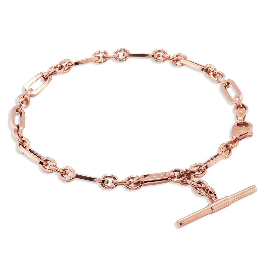 9ct Rose Gold Paperclip Link Fob Bracelet