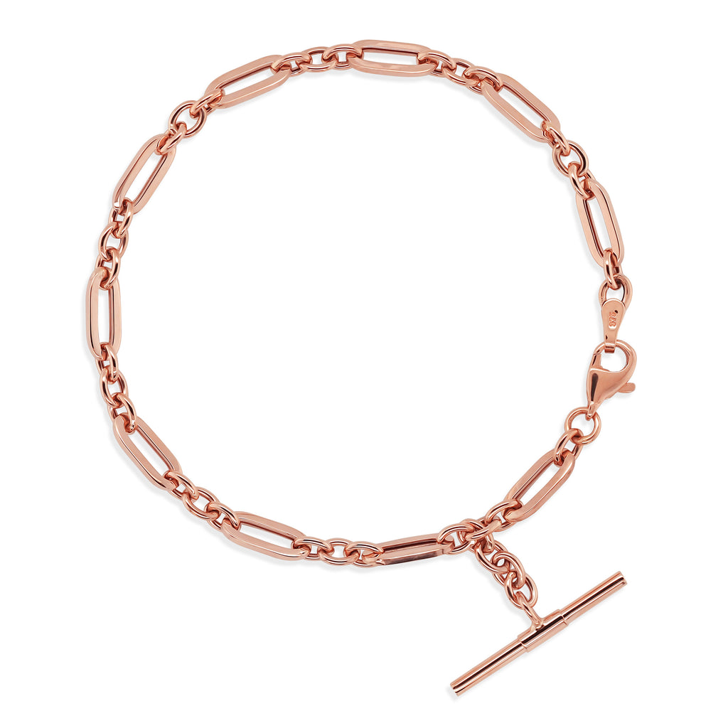 9ct Rose Gold Paperclip Link Fob Bracelet