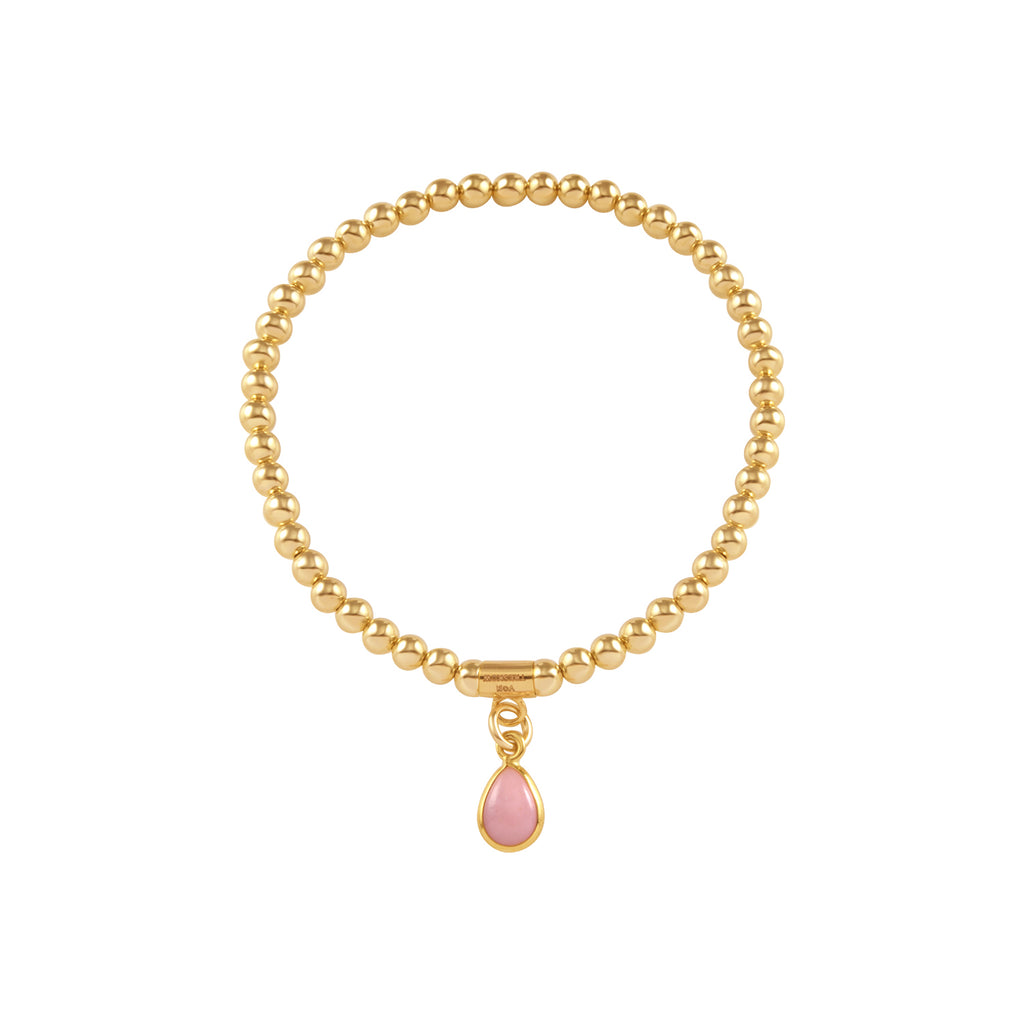 Von Treskow Gold Tone Pear Shape Pink Opal Stretch Bracelet