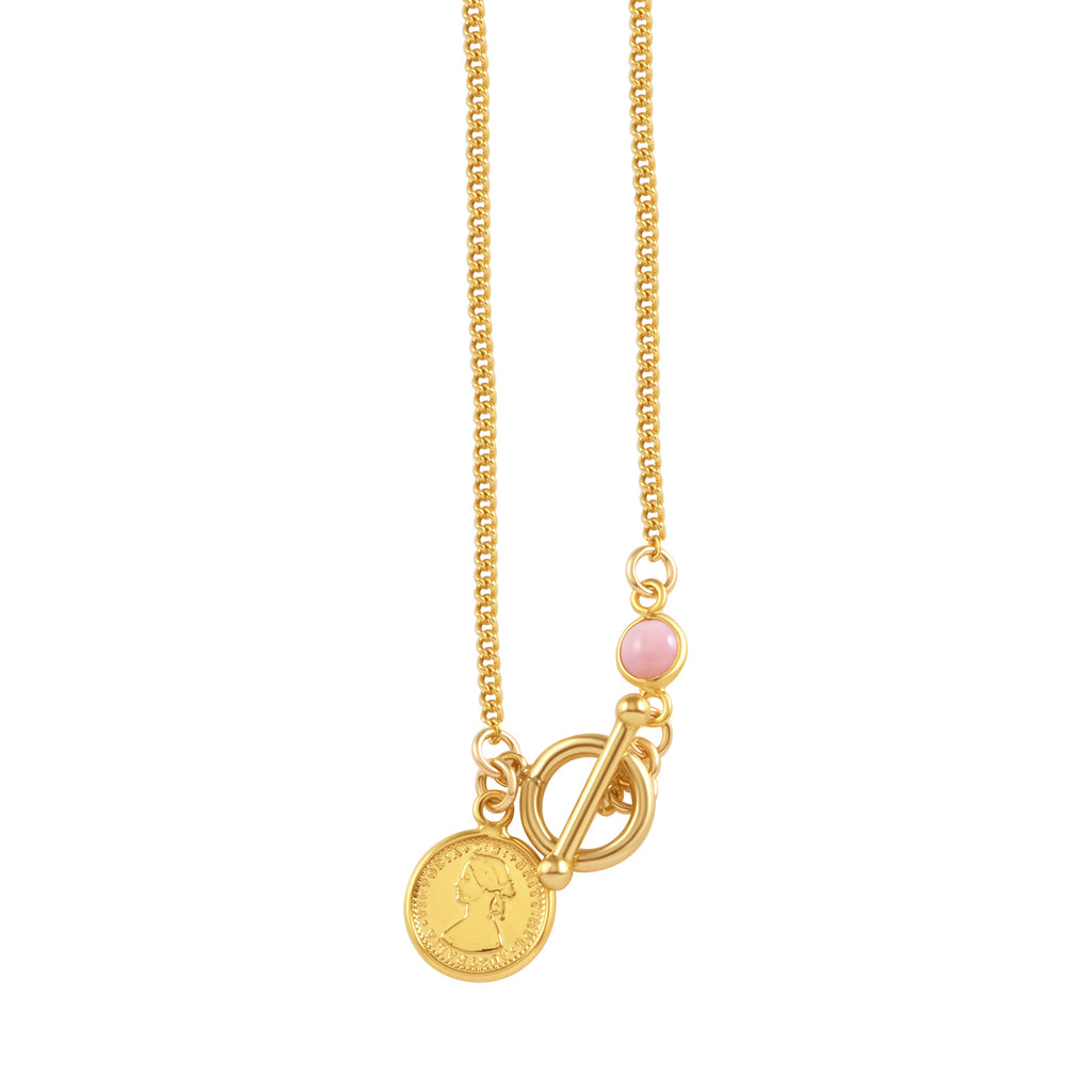 Von Treskow Gold Filled Pink Opal & Mini Coin Curb Necklet G