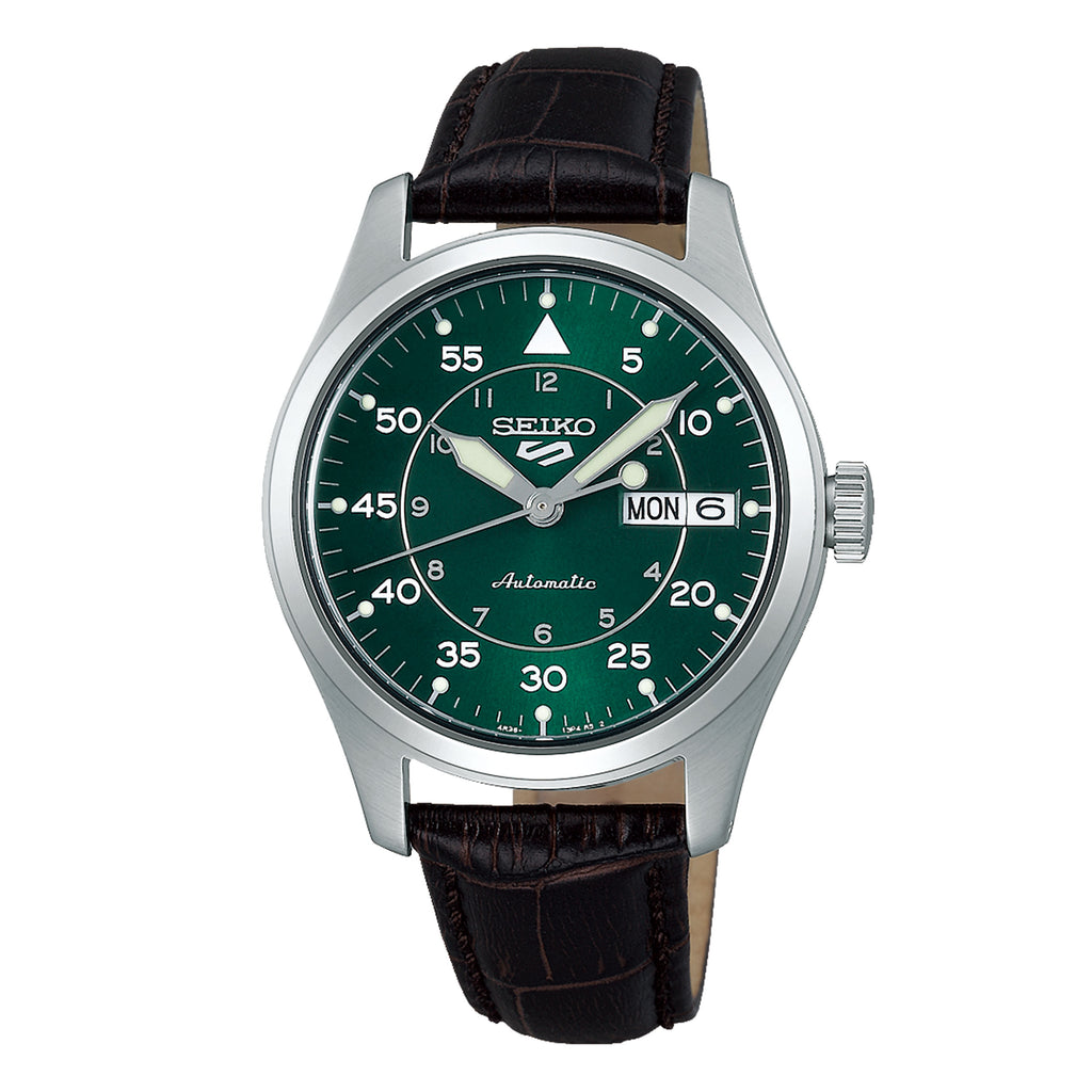 Seiko Automatic Green Dial & Brown Leather Band Watch SRPJ89