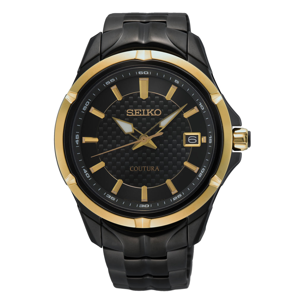 Seiko Coutura Gold-Tone Black-Plate Stainless Steel Watch SU