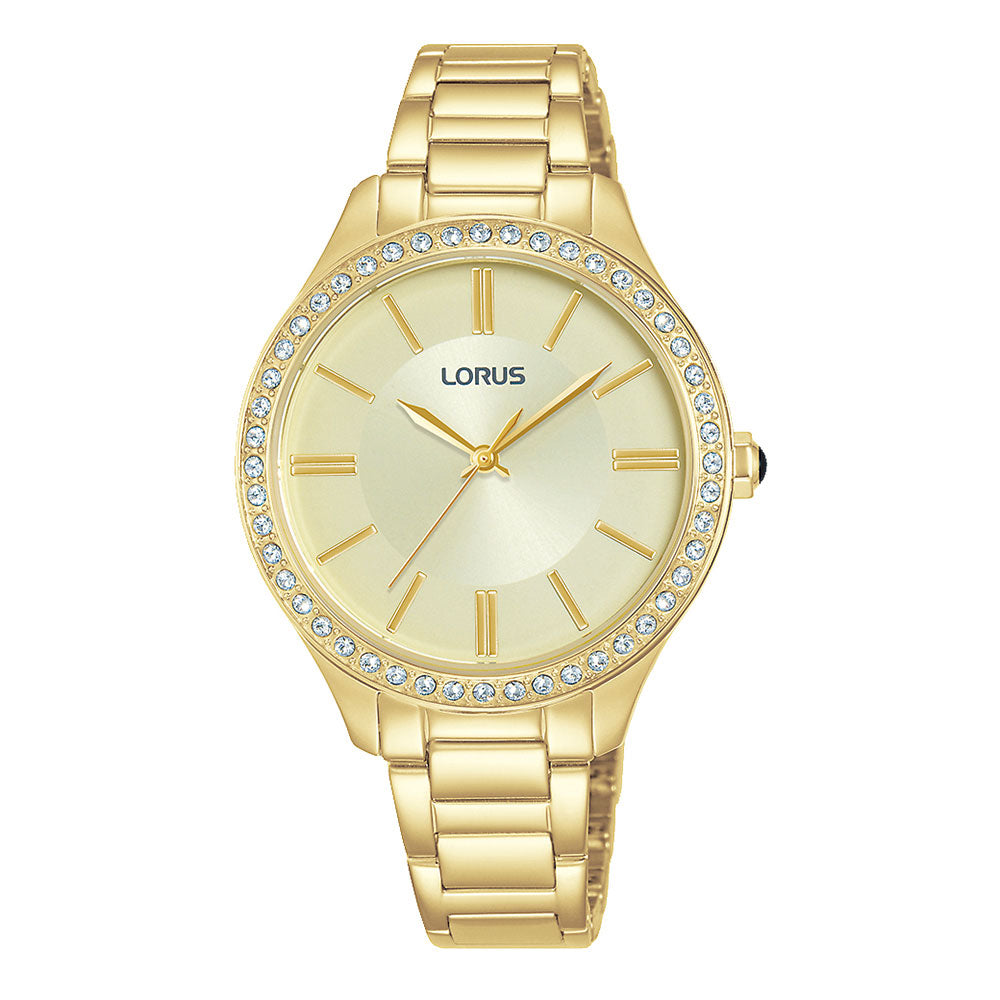 Lorus Gold-Tone Crystal Bezel Bracelet Watch RG232UX-9