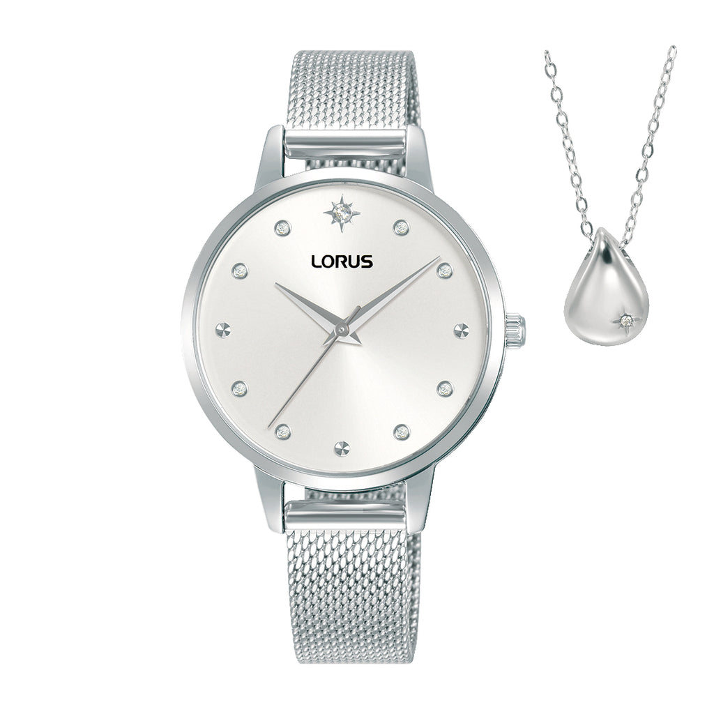 Lorus Stainless Steel Watch & Necklace Gift Set RG285XX-9