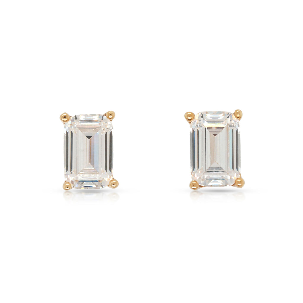 9ct Yellow Gold Baguette Cubic Zirconia Stud Earrings