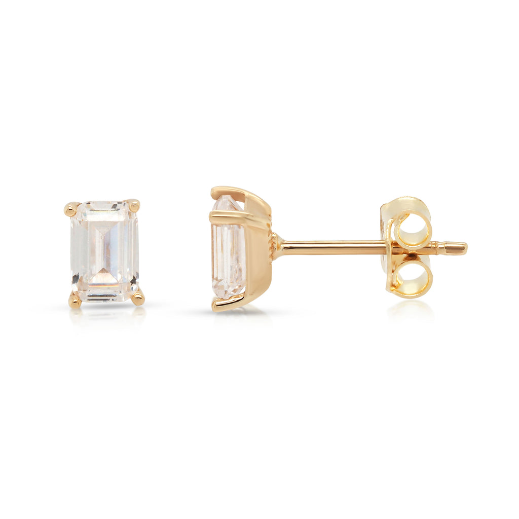 9ct Yellow Gold Baguette Cubic Zirconia Stud Earrings