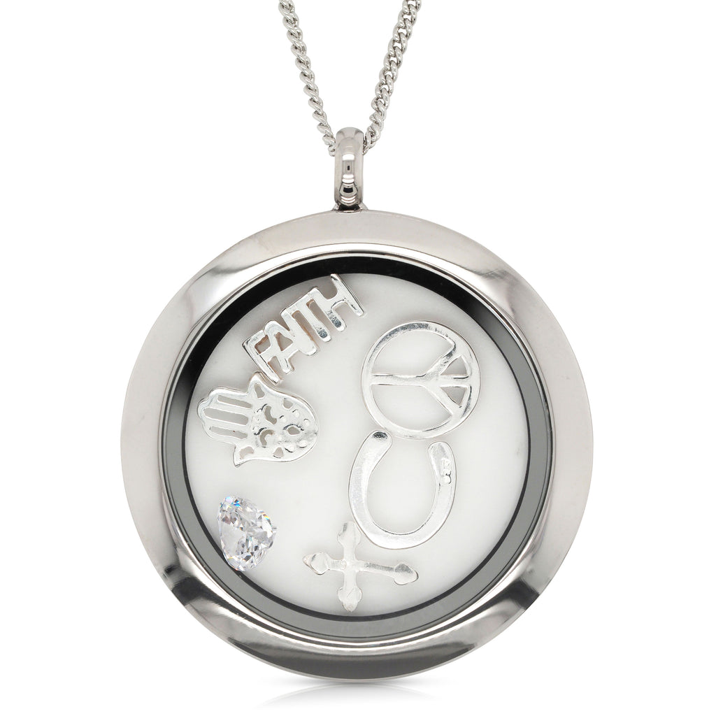 Stainless Steel Peace & Faith Floating Charm Memories Locket