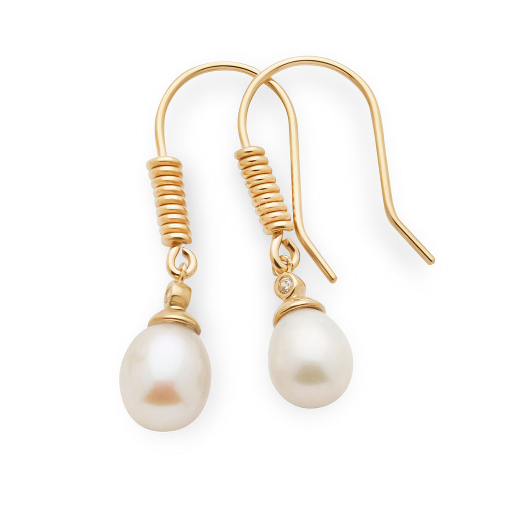 9ct Yellow Gold Cubic Zirconia & Freshwater Pearl Hook Earri