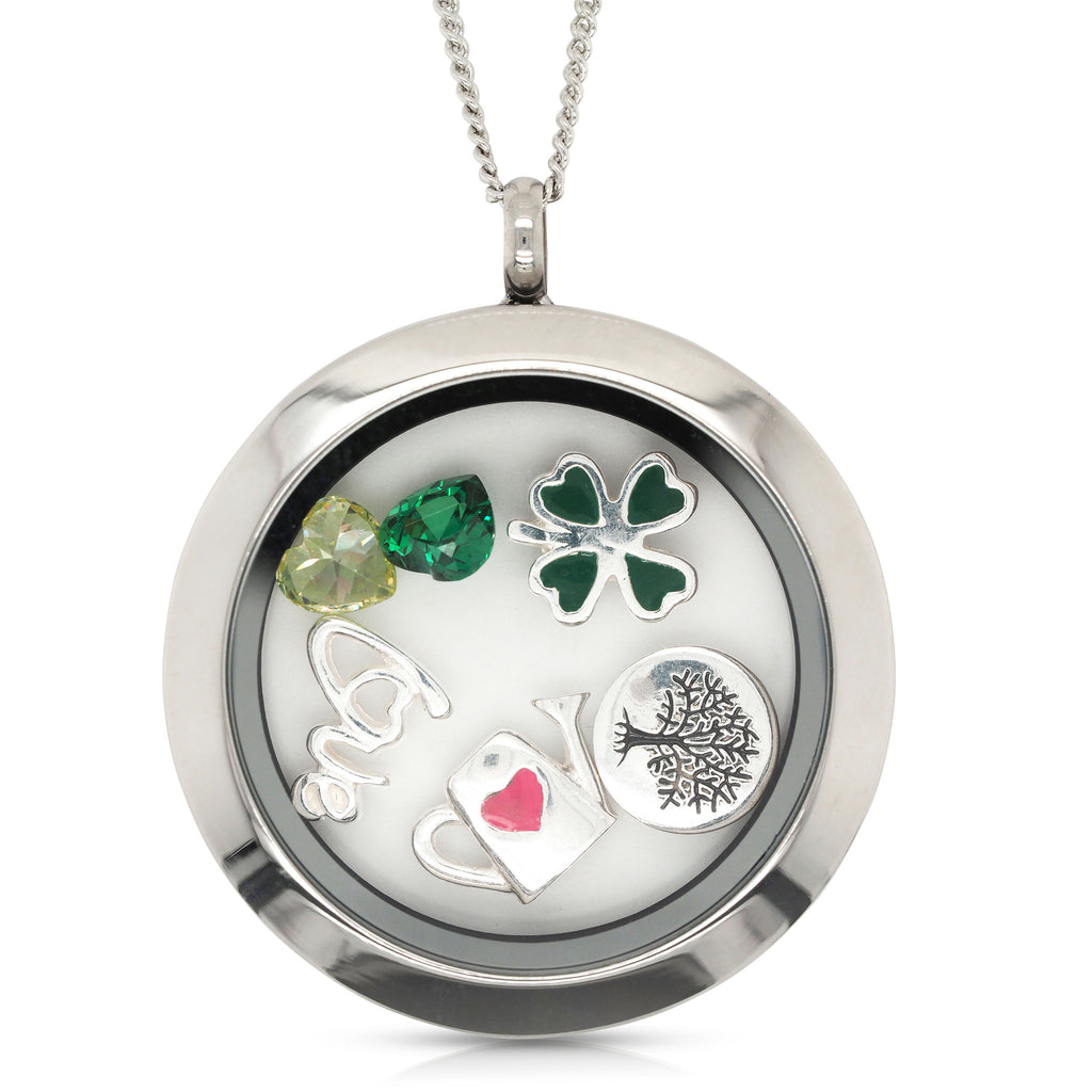 Stainless Steel Love & Luck Floating Charm Memories Locket