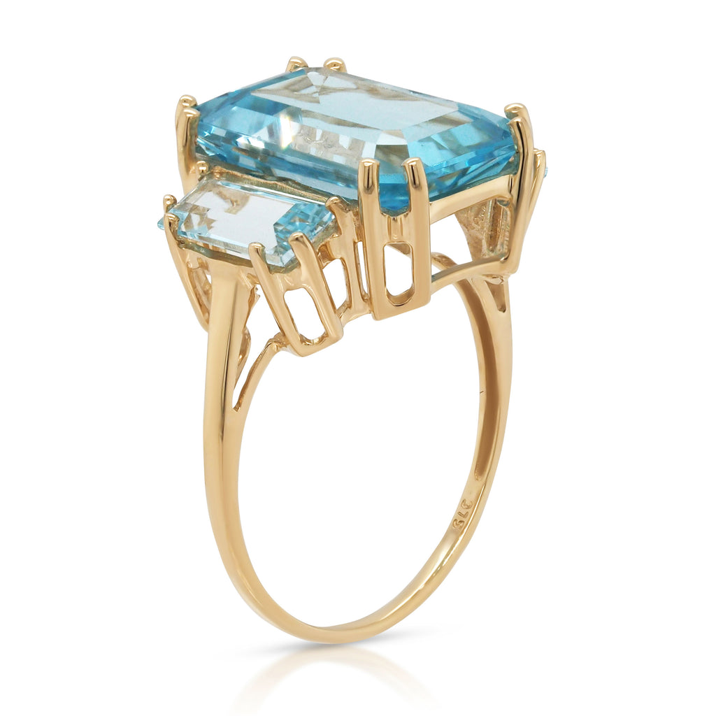 9ct Yellow Gold Blue Topaz Trilogy Ring