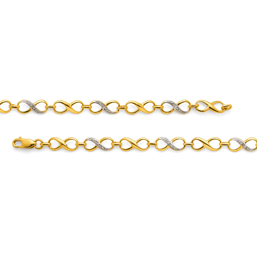 9ct Yellow Gold Diamond Set Infinity Link Bracelet TDW 0.07C