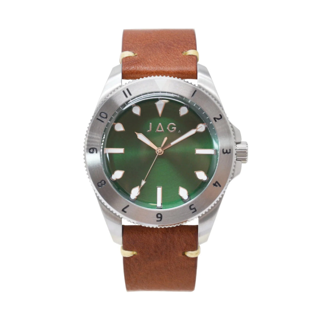 Jag Windsor Tan Leather Silver-Tone Bezel Watch J2878