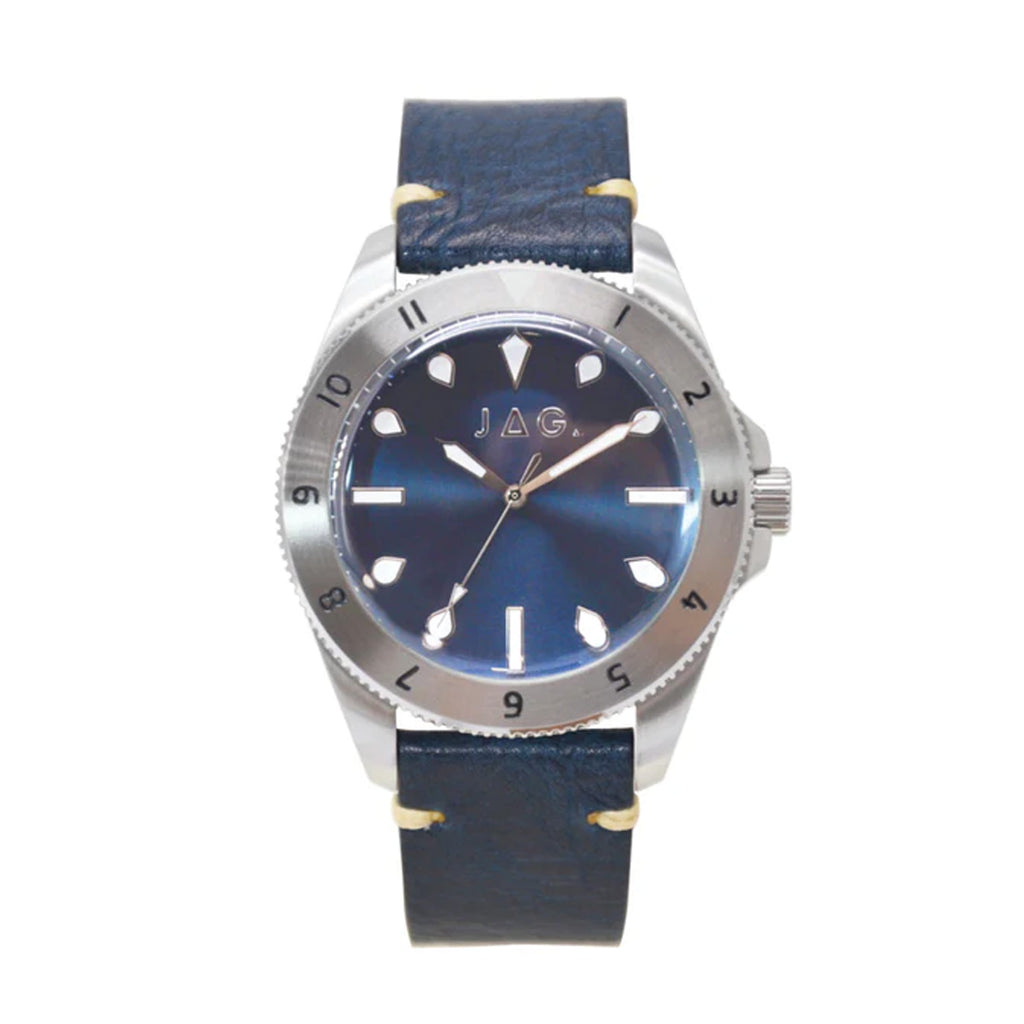 Jag Windsor Navy Leather Stainless Steel Case Navy Dial Watc