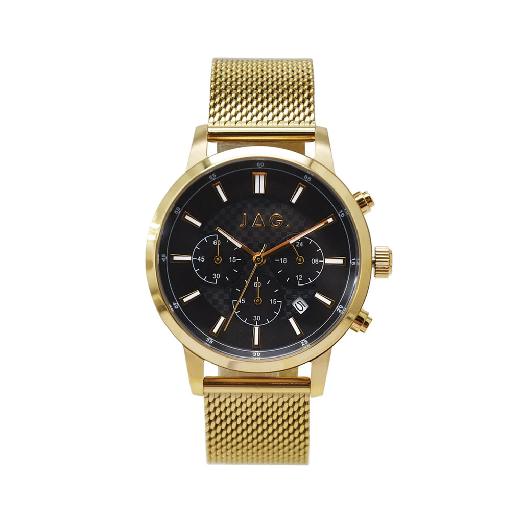 Jag Byron Gold-Tone Black Dial Chronograph Multi-Function Wa