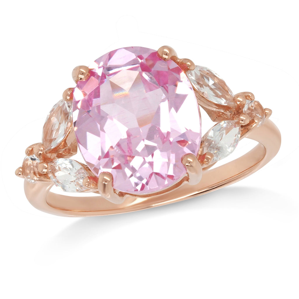 9ct Rose Gold Oval Created Peach & Marquise Shaped White Sap