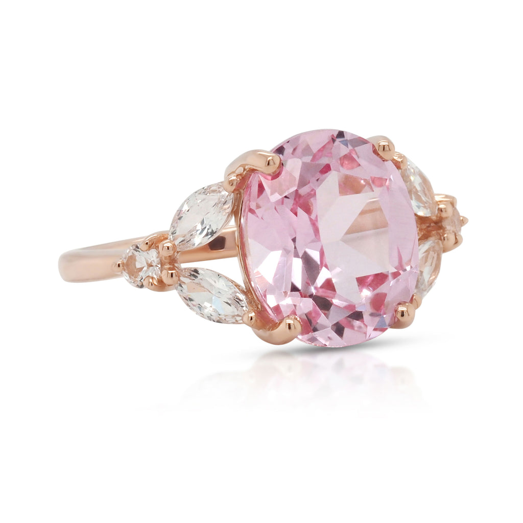 9ct Rose Gold Oval Created Peach & Marquise Shaped White Sap