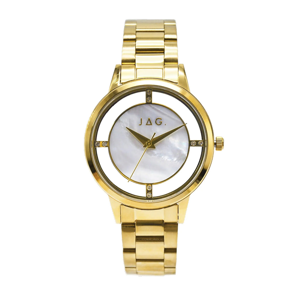 Jag Shelley Stainless Steel Gold-Tone Crystal Set Watch J288