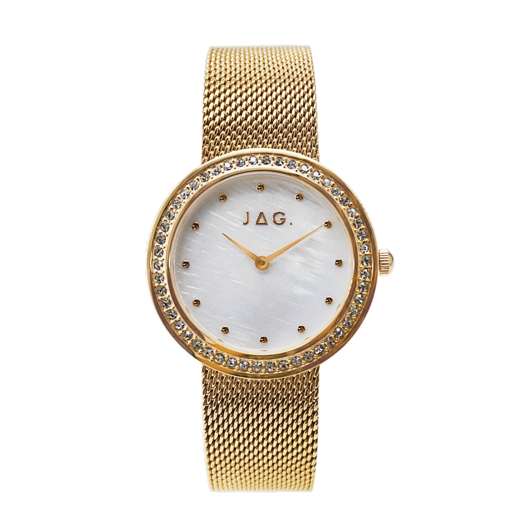 Jag Henley Mesh Gold-Tone Crystal Bezel Watch J2890A