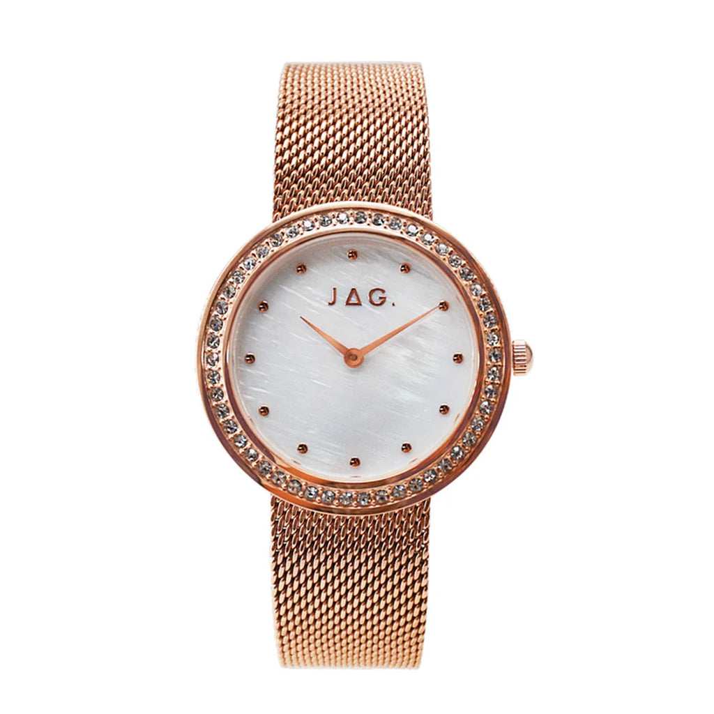 Jag Henley Mesh Rose-Tone Crystal Set Watch J2891A