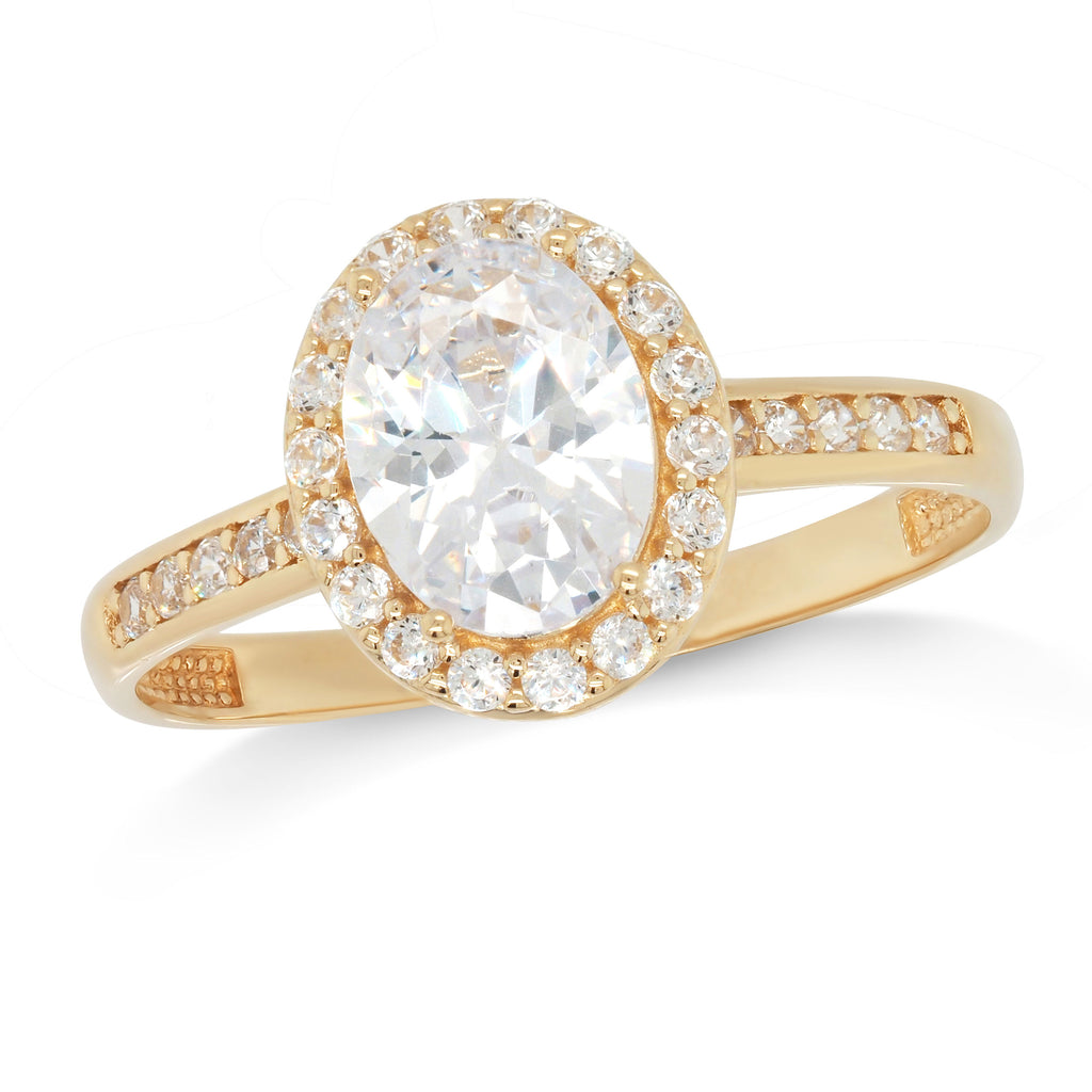 9ct Yellow Gold Oval Cubic Zirconia Halo Ring