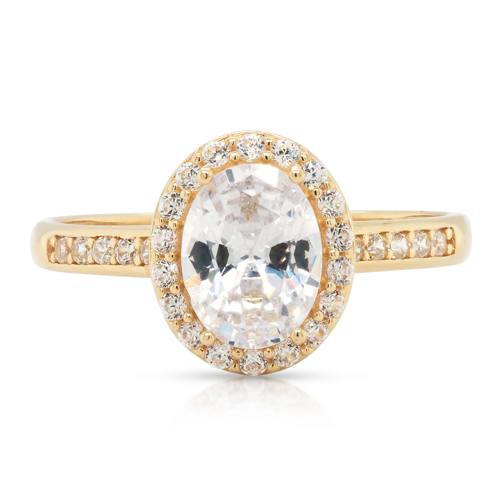 9ct Yellow Gold Oval Cubic Zirconia Halo Ring