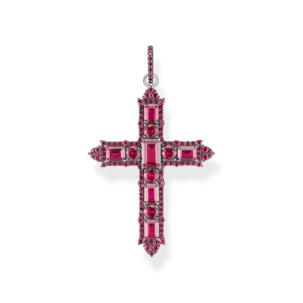 Thomas Sabo Ruby Red Stone Blackened Cross Pendant TPE970GA