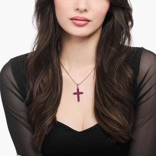 Thomas Sabo Ruby Red Stone Blackened Cross Pendant TPE970GA