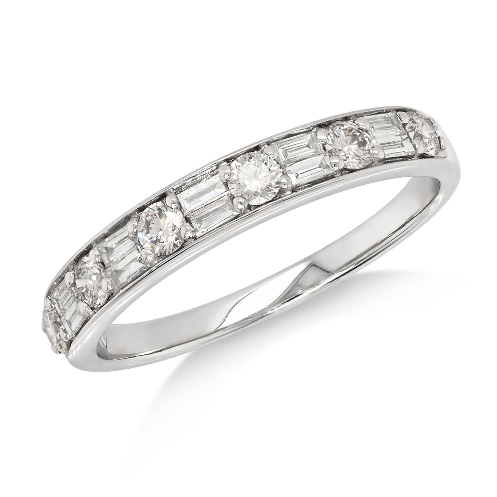 9ct White Gold Baguette & Brilliant Cut Diamond Band TDW 0.4