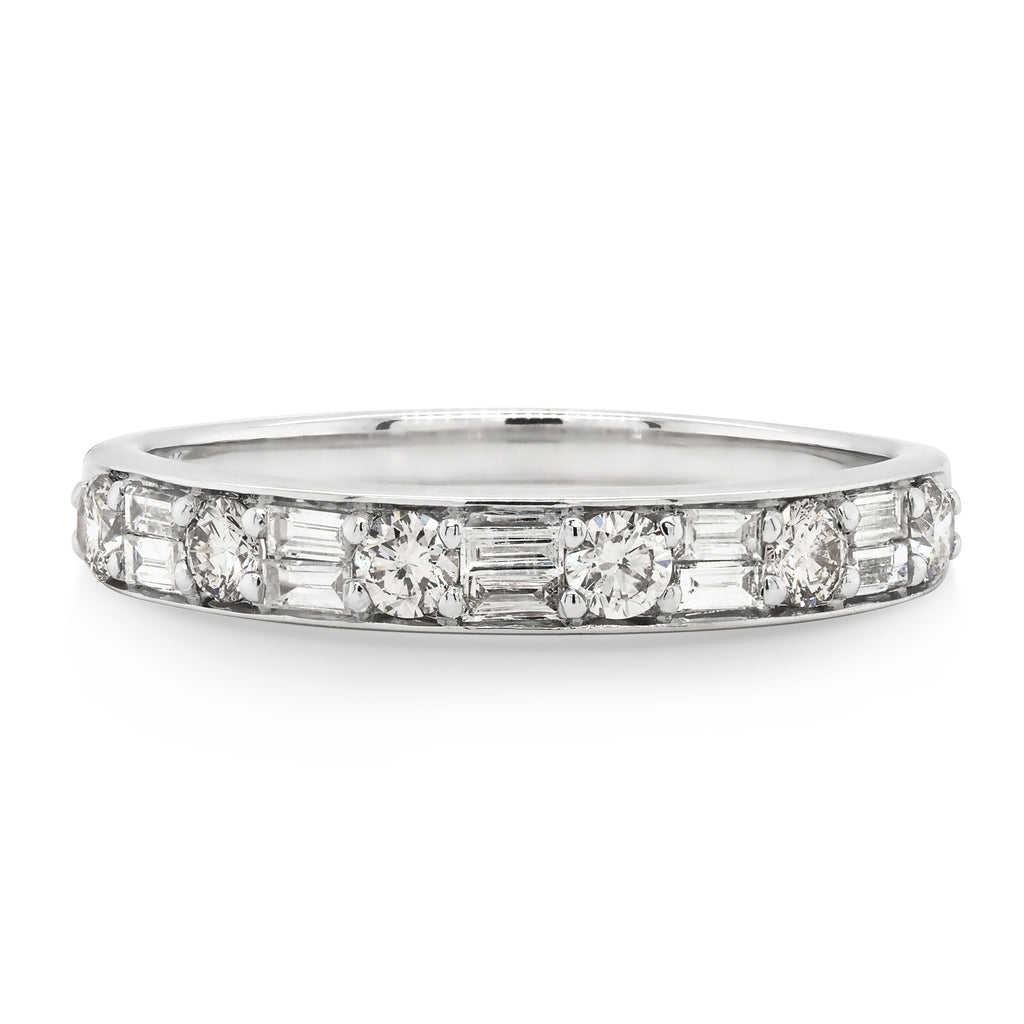 9ct White Gold Baguette & Brilliant Cut Diamond Band TDW 0.4